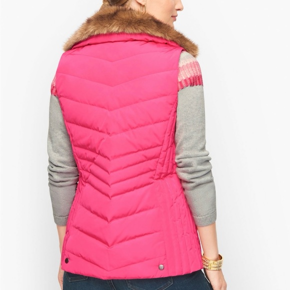 Faux Fur Collar Pink Down Puffer Vest - Picture 2 of 10